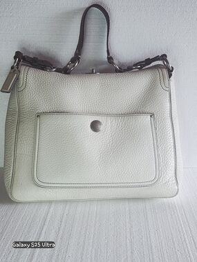 Coach White Pebbled Leather Shoulder Bag with Front Pocket